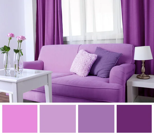 Fialová barva v moderním interiéru — Stock fotografie