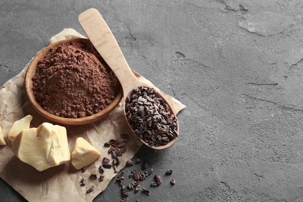 Coklat nibs, mentega dan bubuk — Stok Foto