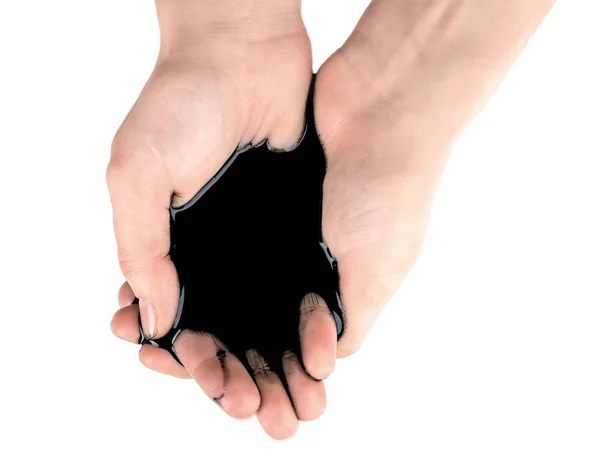 Emberi kéz olajjal — Stock Fotó