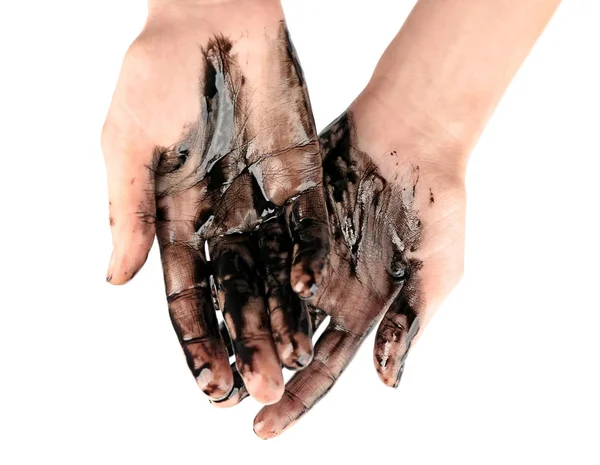 Mãos humanas com óleo — Fotografia de Stock