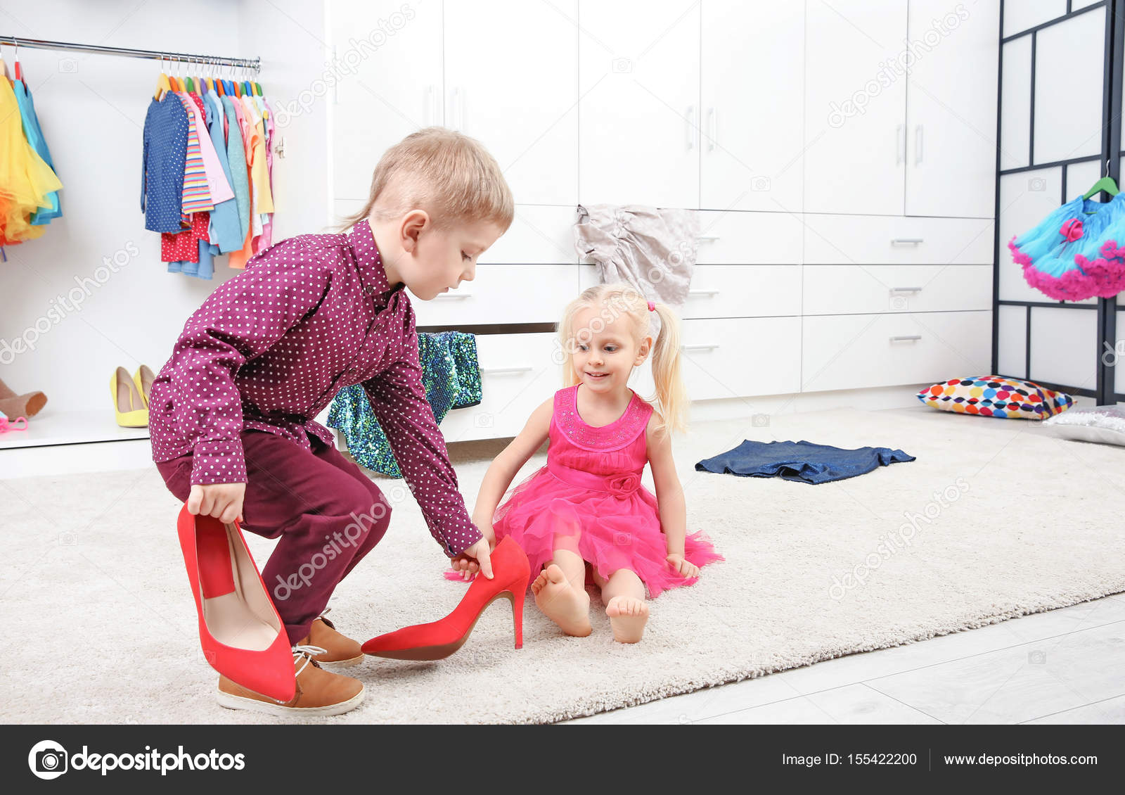 Kids Playing In Wardrobe Stock Photo C Belchonock 155422200