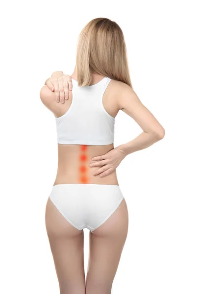 Woman suffering from pain in back — Stock Photo, Image