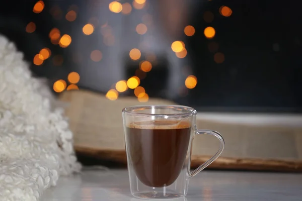 Glass cup of hot tasty coffee — Stock Photo, Image