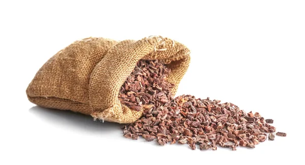 Textiel zak met cacao nibs — Stockfoto