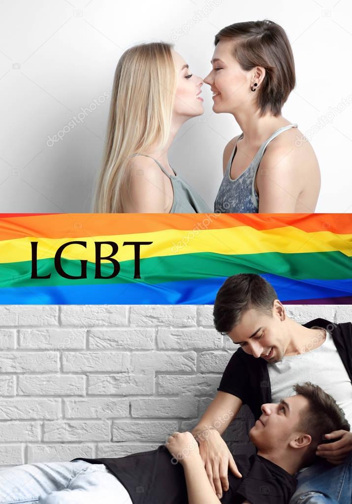 Collage of happy gay couples