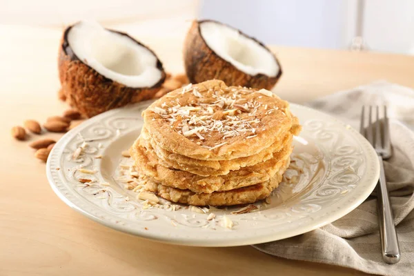 Delicious decorated coconut pancakes — Stock Photo, Image