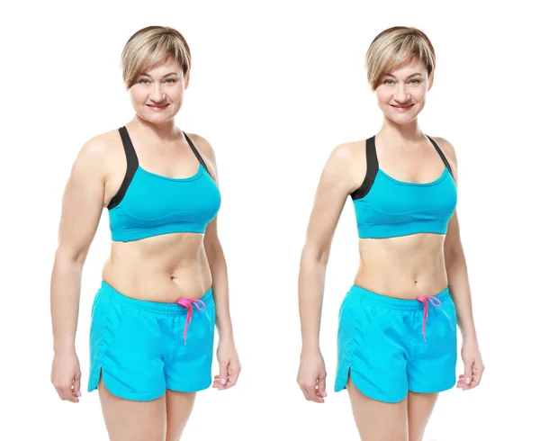 Kobieta przed i po odchudzaniu — Zdjęcie stockowe