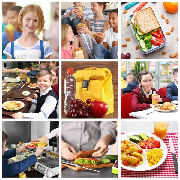 Collage Para Concepto Almuerzo Escolar — Foto de Stock