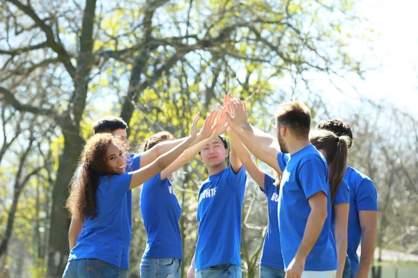 Grupo de voluntarios en el parque el día soleado —  Fotos de Stock