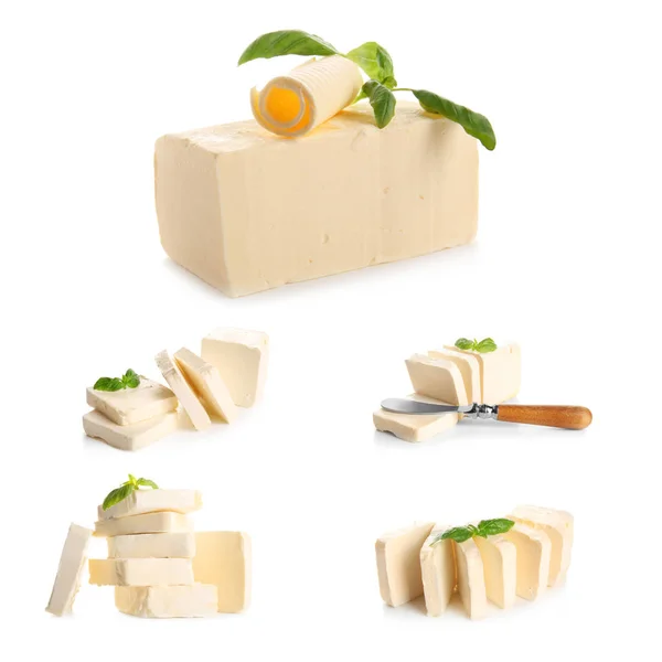 Collage of butter on white — Stock Photo, Image