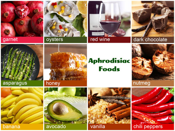 Collage of aphrodisiac food. 