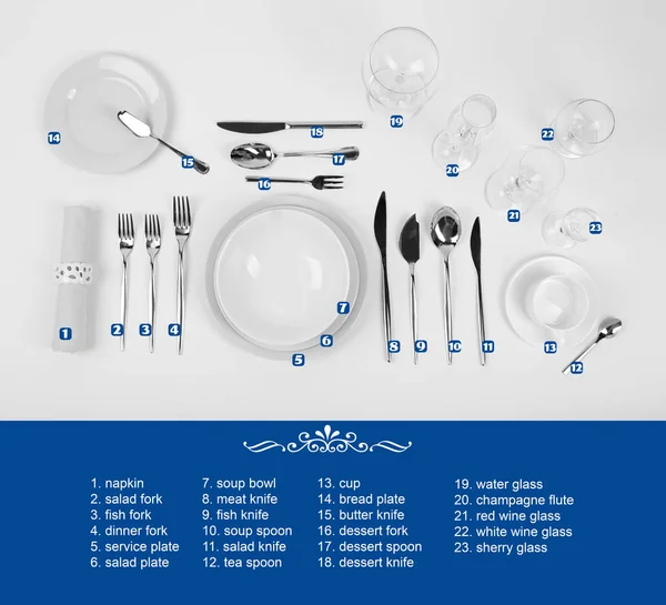 Arrangement of dishware and cutlery — Stock Photo, Image