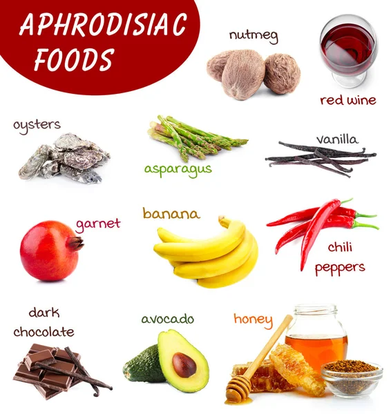 Aphrodisiac food on white — Stock Photo, Image