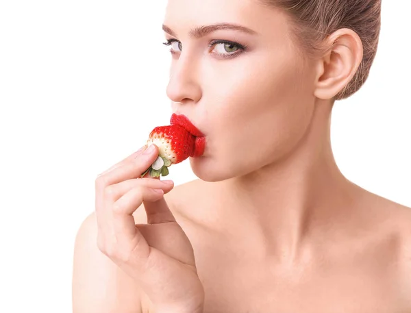 Beautiful woman with strawberry Royalty Free Stock Images
