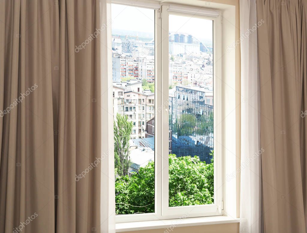 Cityscape view through  window