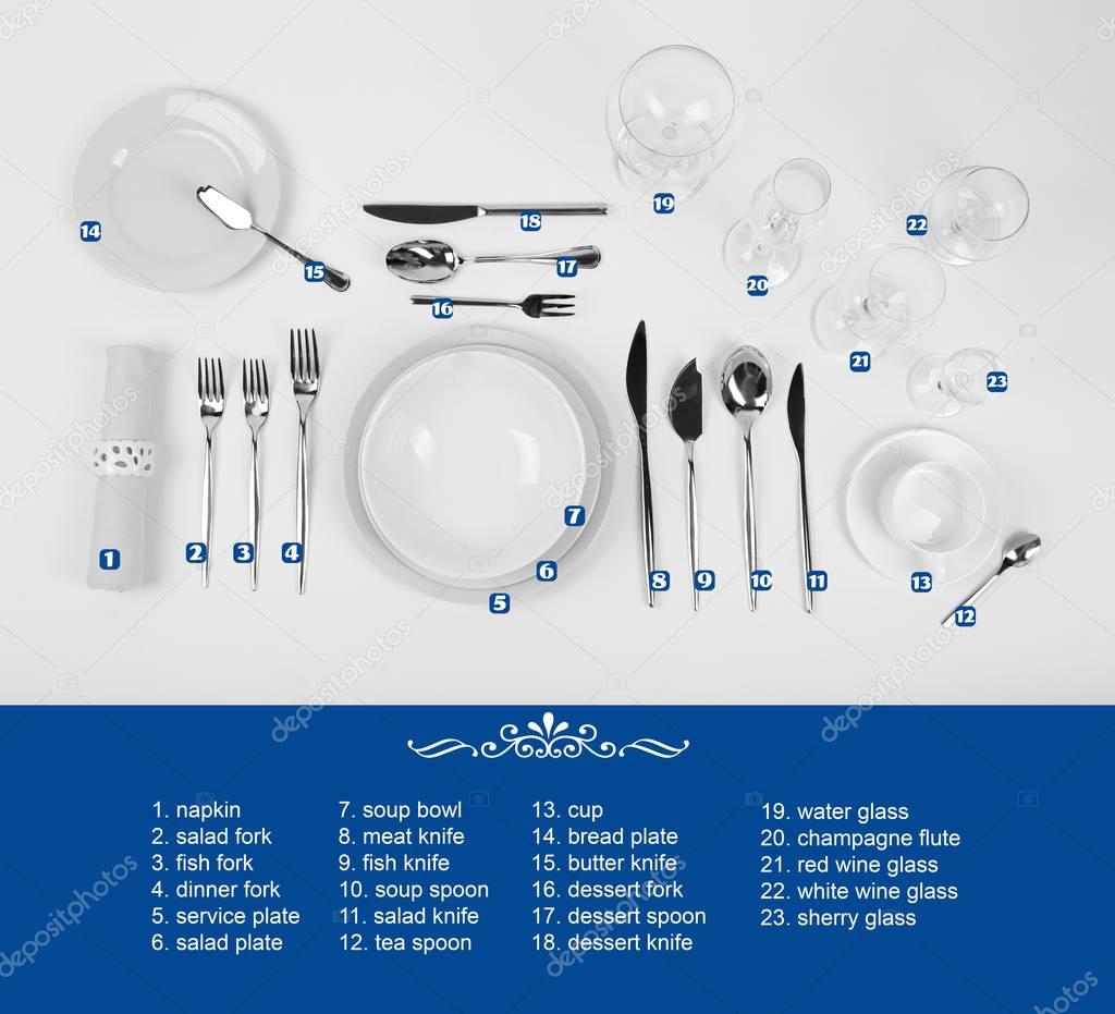 Arrangement of dishware and cutlery