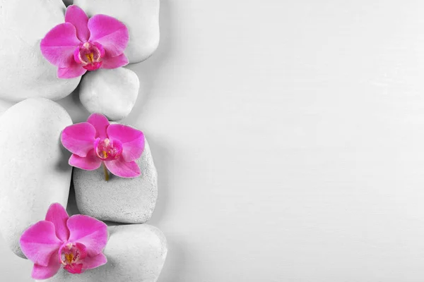 Pietre termali con fiori di orchidea — Foto Stock