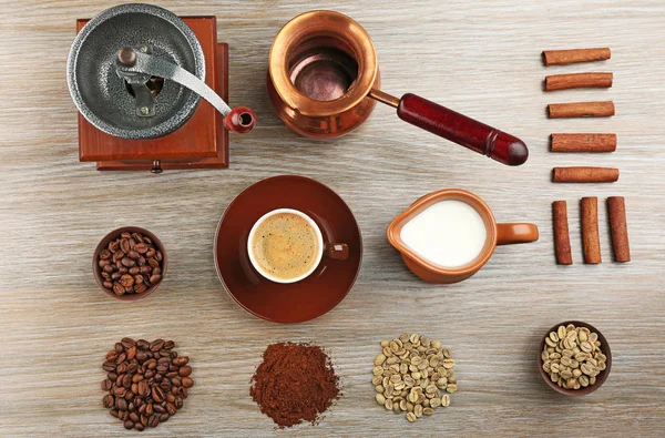 coffee with ingredients and accessories