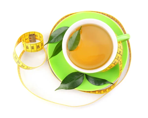 Xícara de chá e fita métrica — Fotografia de Stock