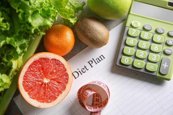 Plano de dieta e alimentos saudáveis — Fotografia de Stock