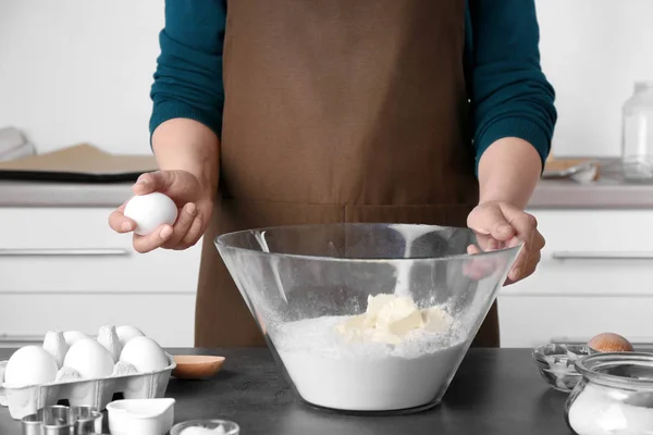 Woman making dough for butter cookies — Stock Photo, Image