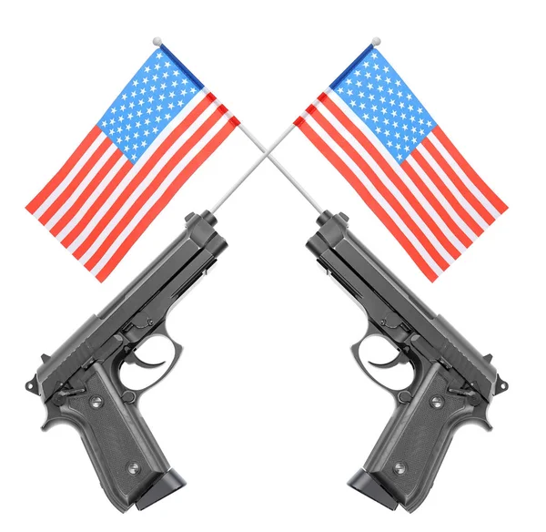 Firearm and American flags — Stock Photo, Image