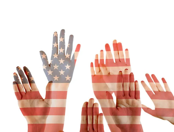 举的手和美国国旗 — 图库照片