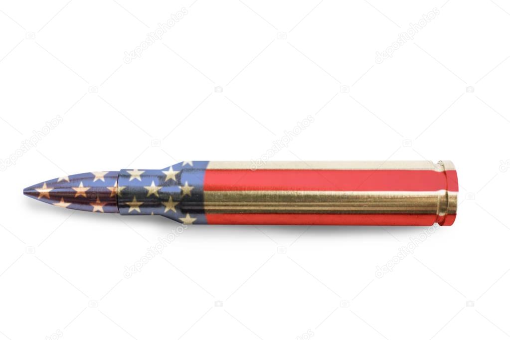 Bullet with pattern of American flag on white background