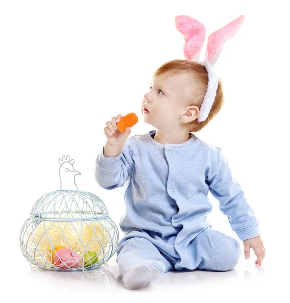 Cute little baby in bunny ears — Stock Photo, Image