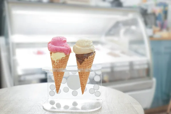 Waffle cones with ice cream