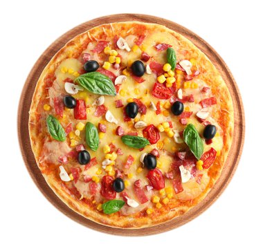 Lezzetli pizza ile ahşap plaka