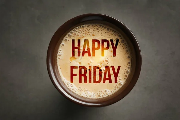 Text HAPPY FRIDAY and cup — Stock Photo, Image