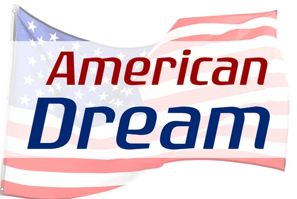 Tekst American Dream en wuivende Usa vlag op de achtergrond — Stockfoto