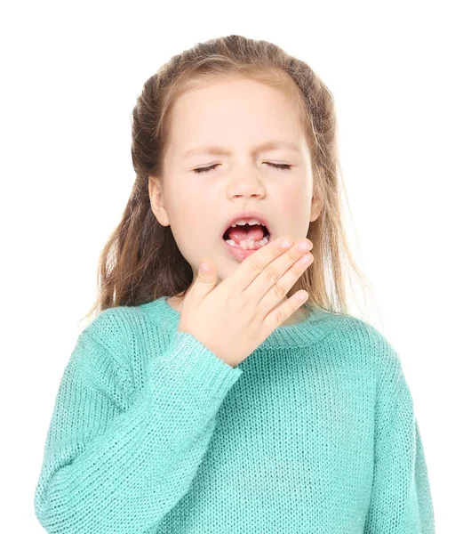 Niña enferma con tos aislada en blanco — Foto de Stock