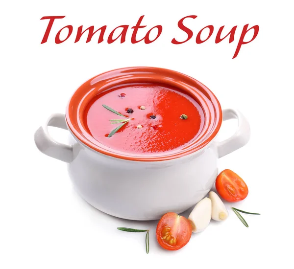 Pot of tasty tomato soup — Stock Photo, Image