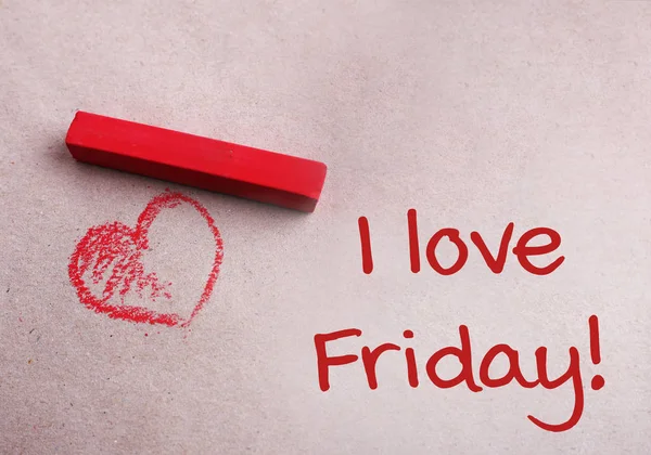 Pastel chalk, red heart and text I LOVE FRIDAY on paper background — Stock Photo, Image