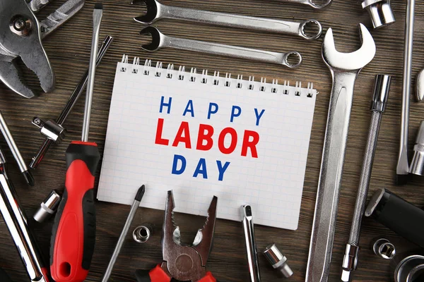 Anteckningsbok med text Happy Labour Day — Stockfoto