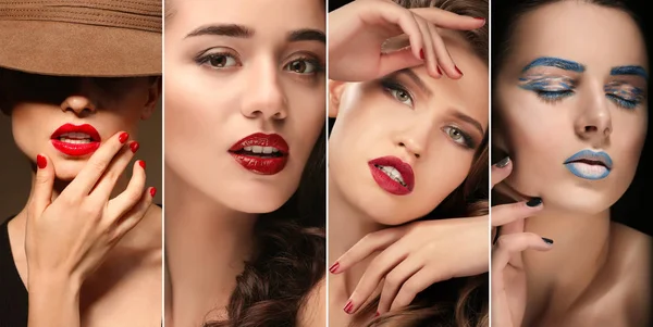 Koláž z mladých žen s krásným make-upem — Stock fotografie