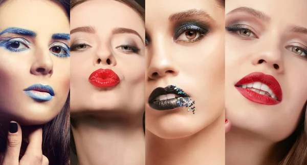 Collage de mujeres jóvenes con hermoso maquillaje — Foto de Stock