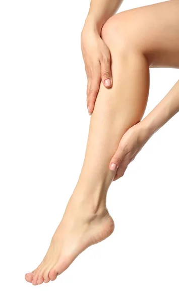 Mulher que sofre de dor na perna — Fotografia de Stock