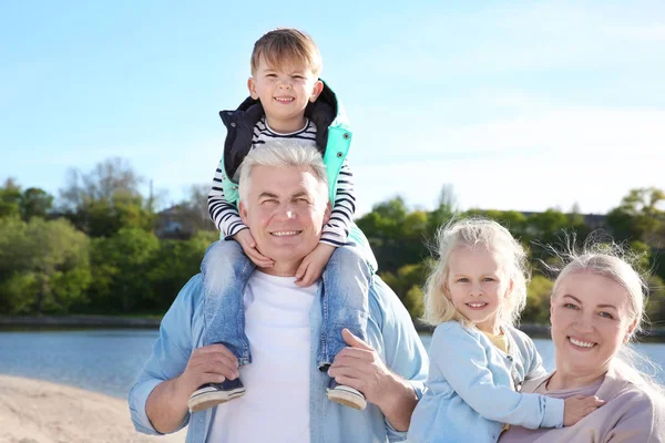Avós e filhos felizes — Fotografia de Stock