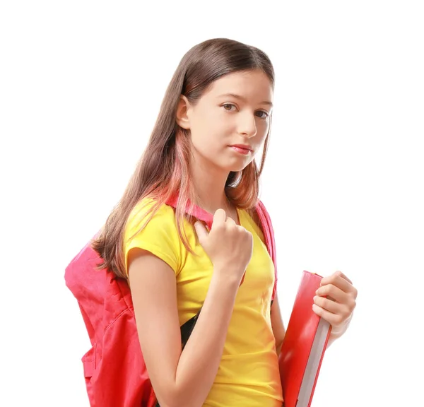 Menina bonita com saco escolar — Fotografia de Stock