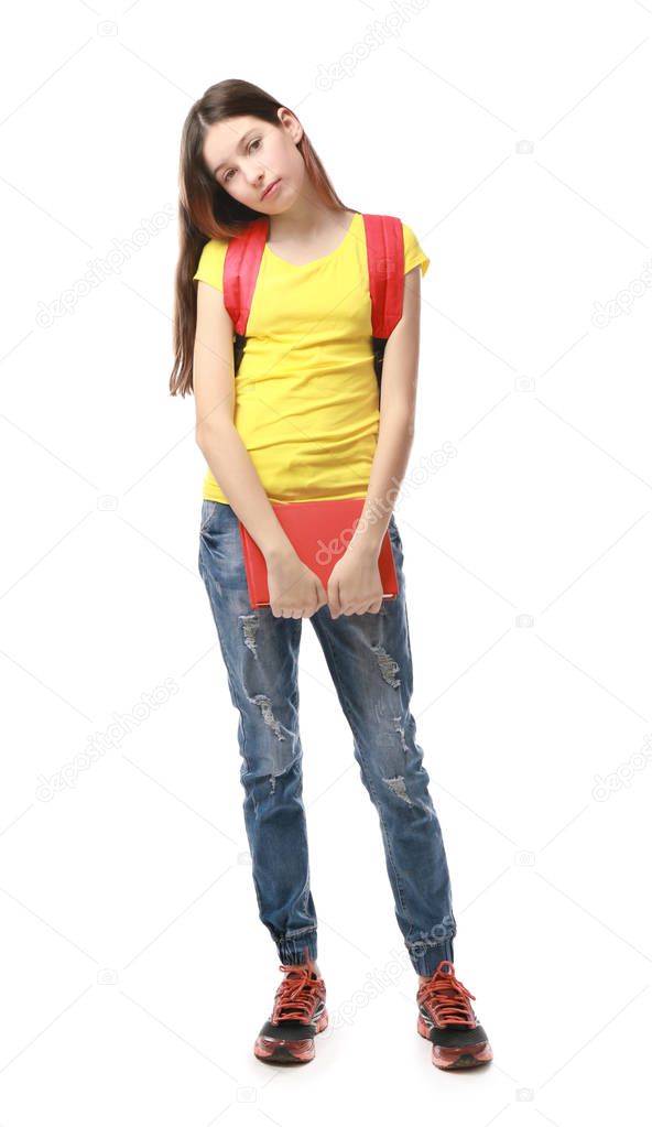  pretty girl with schoolbag and book