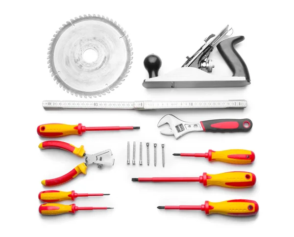 Werkzeuge für Schreiner auf weißem Hintergrund — Stockfoto