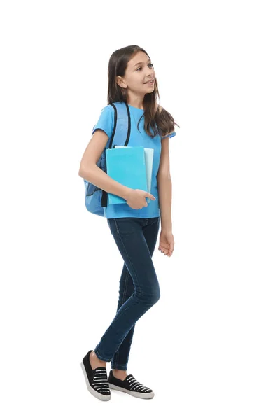 Girl with books and schoolbag — Stock Photo, Image