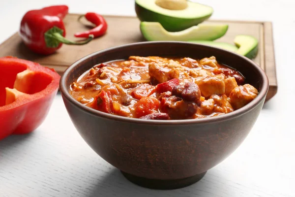 Bowl with delicious chili turkey