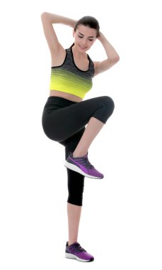 Güzel kadının Bisiklet crunch yapması