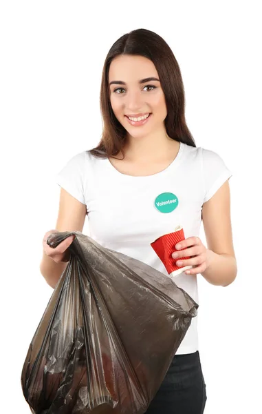 Çöp torbası ile genç gönüllü — Stok fotoğraf