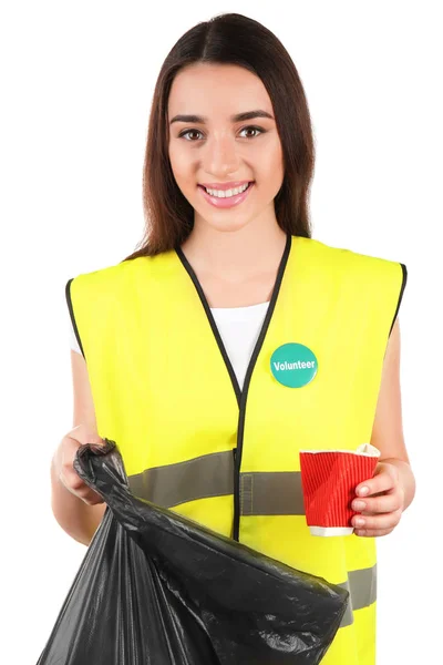 Young volunteer with garbage bag — Stock Photo, Image