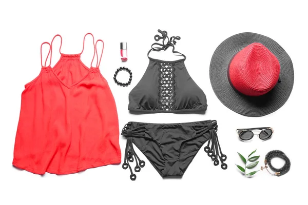 Black bikini and accessories — Stock Photo, Image